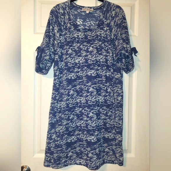 Neon Buddha Blue Patterned Dress Sustainable Eco Friendly Size Medium Bow - Picture 1 of 8